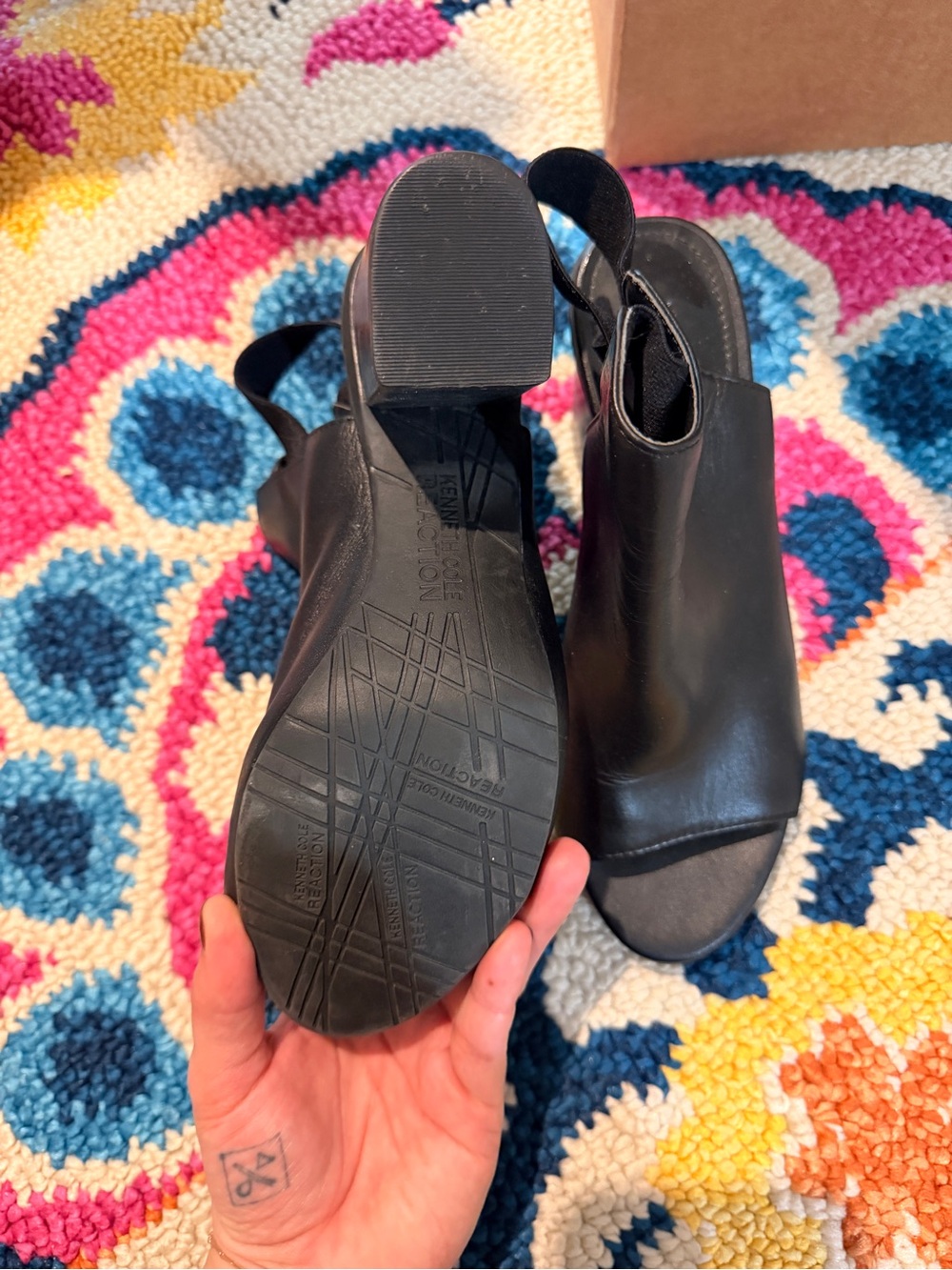 Kenneth Cole Reaction Black Peep-Toe Block Heel Sandals - Picture 3 of 4